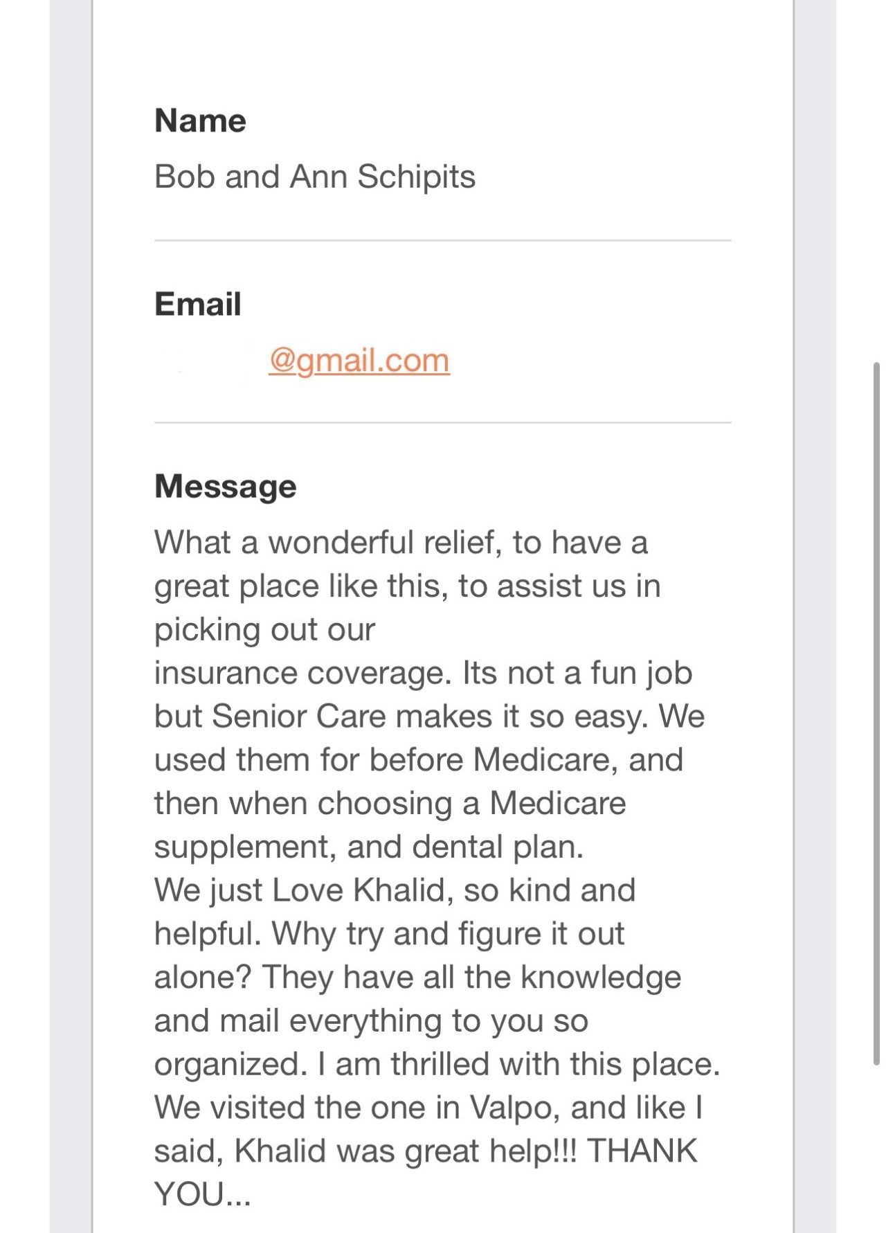 Insurance Client Testimonials Testimonials | Senior Care Insurance Services | NW Indiana